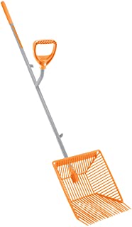 Photo 1 of ERGIESHOVEL ERG-MCKS22 Scoop, Steel Impact Resistant Muck Rake w/Auto Sifting Fork Basket, 22 Plastic Tines, 54-Inch Shaft, w/Patented Ergonomic Second Handle, 54 inches, Gray/Orange
