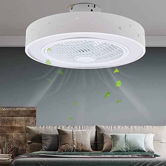 Photo 1 of 21.5" Ceiling Fan With Light Modern 3Color LED Dimmable Enclosed Round Ceiling Fan Light With Remote Acrylic Semi Flush Mount Fan Low Profile Fan For Children's Room/Bedroom
