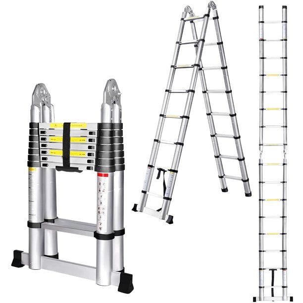 Photo 1 of 16.4ft Aluminum Telescoping Ladder Folding Step Loft Ladder 330lbs Load Capacity