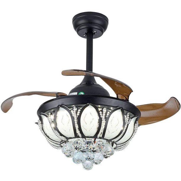 Photo 1 of  invisible ceiling fan with light, 36" retractable blade crystal dimmable Led black