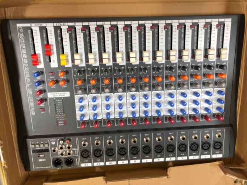 Photo 4 of 120S-USB 12 Channels Mic Line Audio Mixer Mixing Console USB XLR Input 3-band EQ 48V Phantom Power with Power Adapter