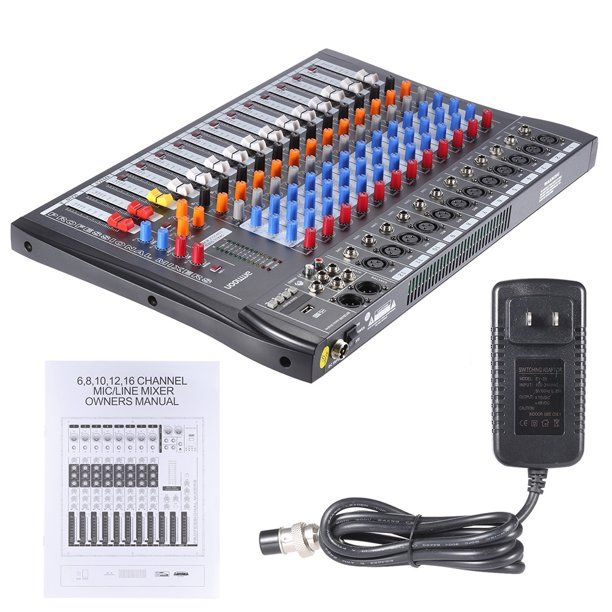 Photo 1 of 120S-USB 12 Channels Mic Line Audio Mixer Mixing Console USB XLR Input 3-band EQ 48V Phantom Power with Power Adapter