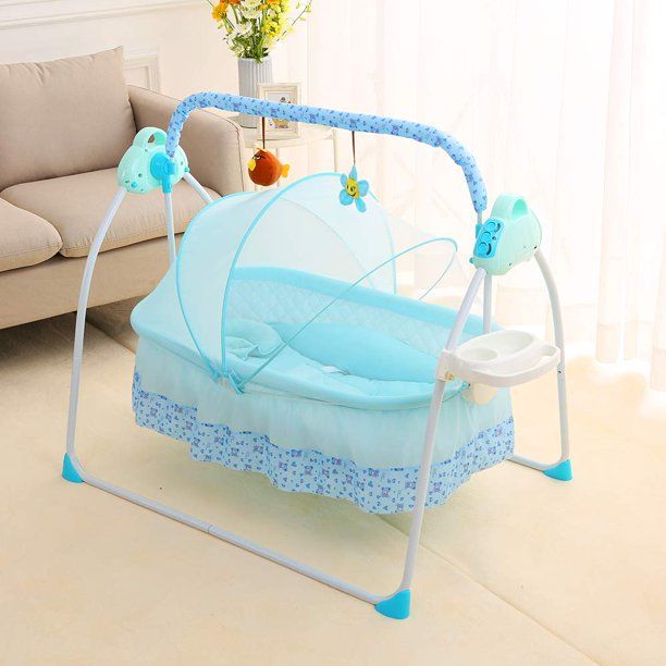 Photo 1 of Electric Baby Cradle Auto-Swing Baby Crib Infant Bluetooth Music Rocking Basket (Blue)