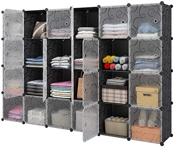 Photo 1 of KOUSI Portable Cube Storage - 14"x14" Cube Cube Organizer Storage Organizer Clothes Storage Storage Shelves Furniture for Clothes Plastic Dresser Storage Cubes, Black (4x6 Cubes)
