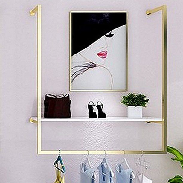 Photo 1 of Clothing Store Simple Wall Mounted Metal Display Rack Gold U-Shaped Shelf Home Clothes Rod Storage Towel Rack
