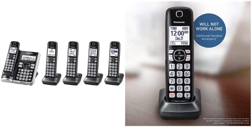 Photo 1 of Panasonic Link2Cell Bluetooth Cordless Phone System - 5 Handsets - KX-TGF575S (Silver) & Cordless Phone Handset Accessory Compatible with TGF540/570/TG785 Series - KX-TGFA51B, Black
