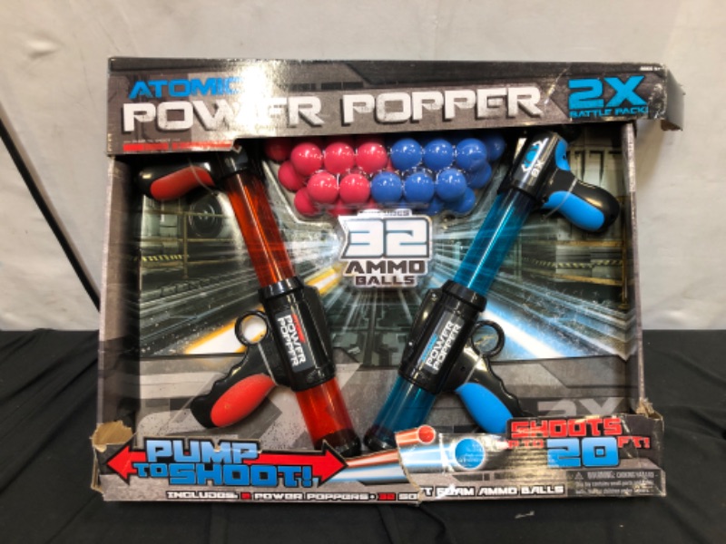 Photo 2 of Hog Wild Atomic Power Popper Red and Blue Battle Set - Two Rapid Fire Foam Ball Blaster Guns with 32 Foam Balls - Shoots Up to 8 Foam Balls Each - 4+
