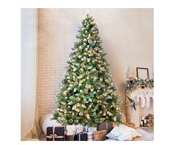 Photo 1 of 6.5 FT Snow Flocked Christmas Tree with 250 LED Lights, Artificial Snowy Xmas Tree Pine Cones for Festive Holiday Decor
