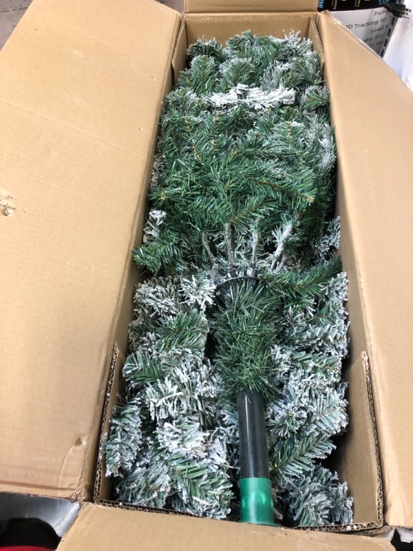 Photo 2 of 6.5 FT Snow Flocked Christmas Tree with 250 LED Lights, Artificial Snowy Xmas Tree Pine Cones for Festive Holiday Decor
