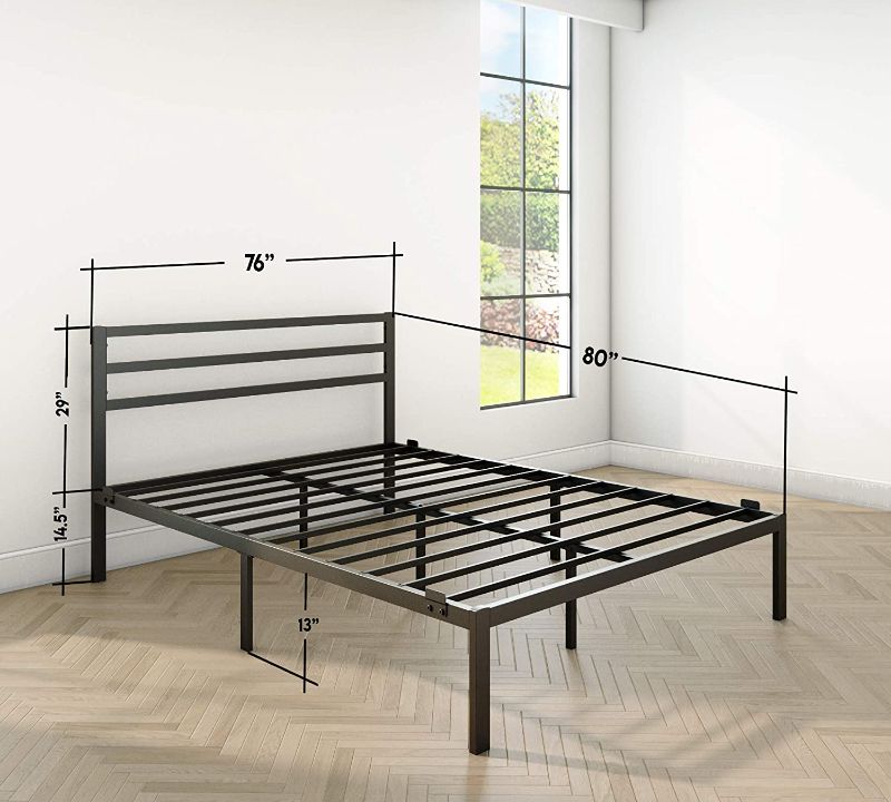 Photo 1 of AMBEE21 – Modern King Platform Metal Bed Frame with Headboard: (14 inch) – Black Heavy Duty Iron Metal Bed Frame, Sturdy Mattress Support, Under Bed Storage, Steel Slat Support, No Box Spring Needed
