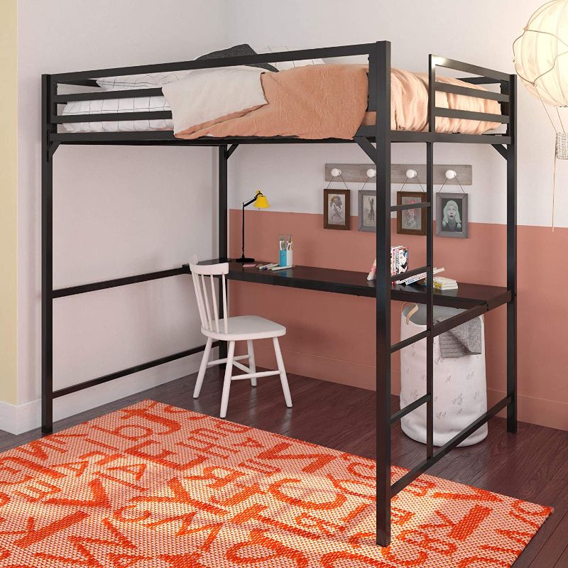 Photo 1 of DHP Miles Metal Full Loft Bed with Desk, Black
