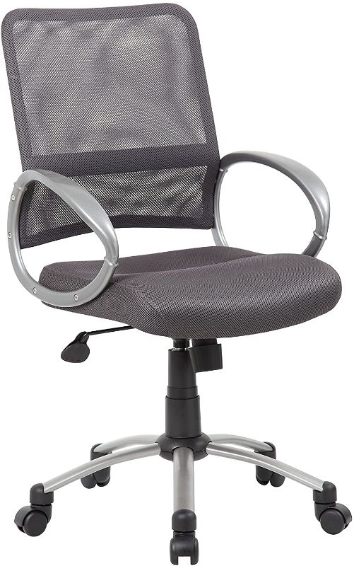 Photo 1 of Boss Office Products Mesh Back Task Chair with Pewter Finish in Charcoal Grey
