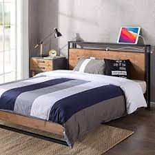 Photo 1 of ZINUS Suzanne Metal and Wood Platform Bed Frame with Headboard Shelf and USB Ports / No Box Spring Needed / Wood Size Full