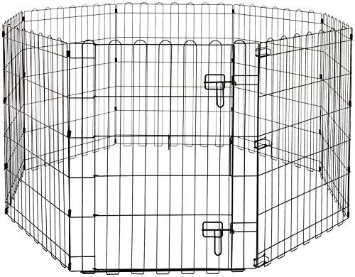 Photo 1 of Amazon Basics Foldable Metal Pet Dog Exercise Fence Pen With Door Gate - 60 x 60 x 30 Inches, Black
