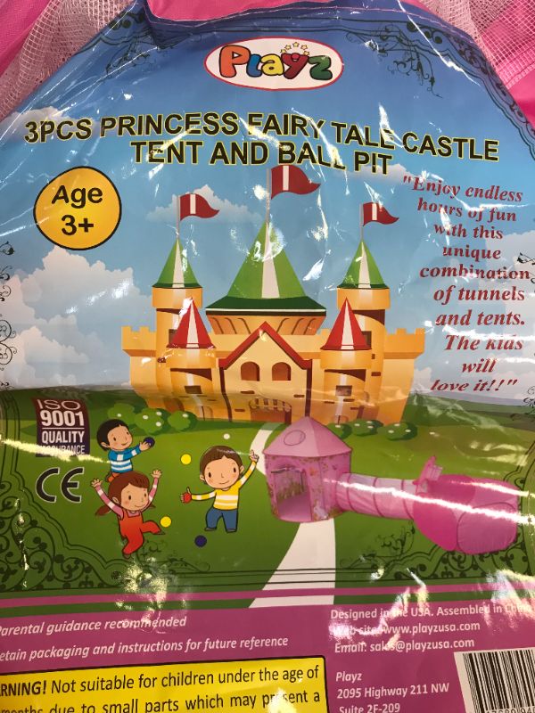 Photo 4 of Playz 3pc Girls Princess Fairy Tale Castle Play Tent, Crawl Tunnel & Ball Pit w/ Pink Prairie Design - Foldable for Indoor & Outdoor Use w/ Zipper Storage Case
