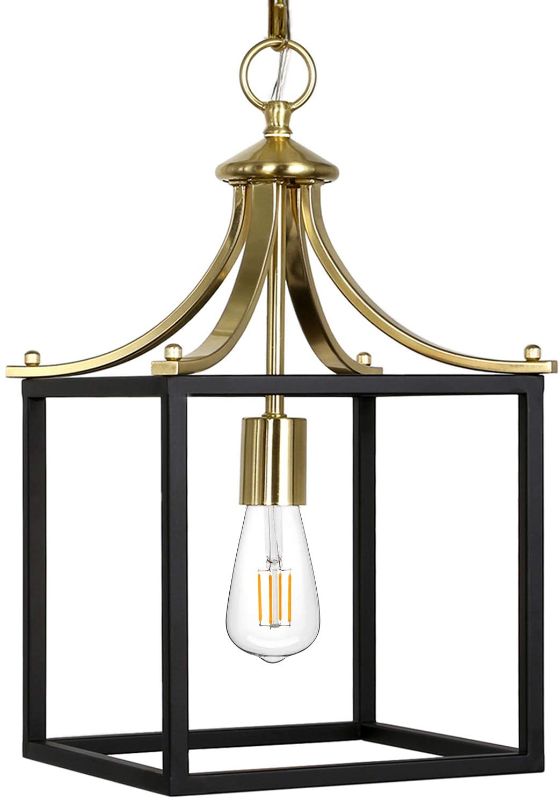 Photo 1 of 1-Small Light Lantern Pendant Light, Square Metal Cage Hanging Light, Adjustable Chain, 
