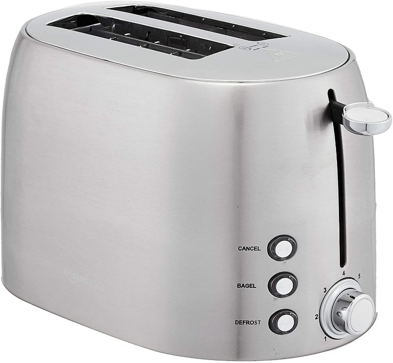 Photo 1 of AmazonBasics 2-Slot Toaster, Brushed Silver
