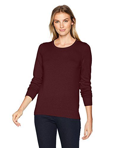 Photo 1 of Amazon Essentials Women's Classic Fit Lightweight Long-Sleeve Crewneck Sweater, Burgundy, Large
