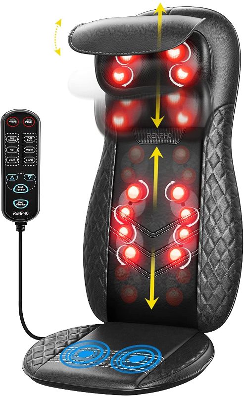 Photo 1 of Back Massager with Heat, RENPHO Chair Massage Pad, Shiatsu and Rolling Back and Neck Massager for Chair, Massage Cushion with Heat, Height Adjustable Massage Seat, for Shoulders, Full Body
