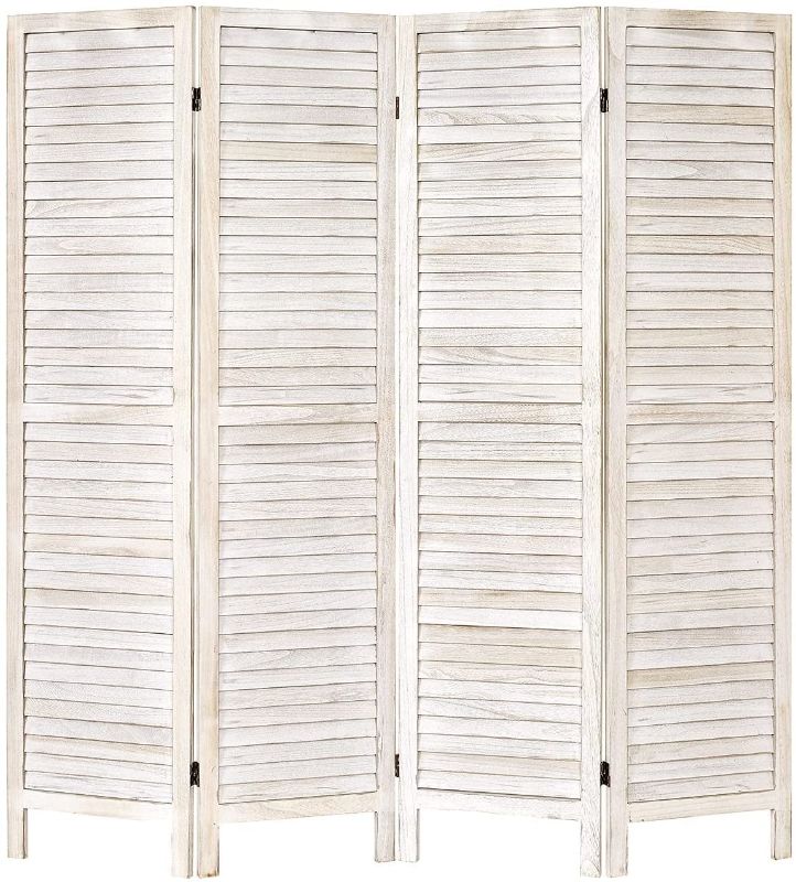 Photo 1 of 5.6 Ft Tall Wood Louvered Room Divider Solid Wood Folding Room Divider Screens Panel Divider & Room Dividers Room Divider and Folding Privacy Screens For Living Room / Office (4 Panel, White-washed)
