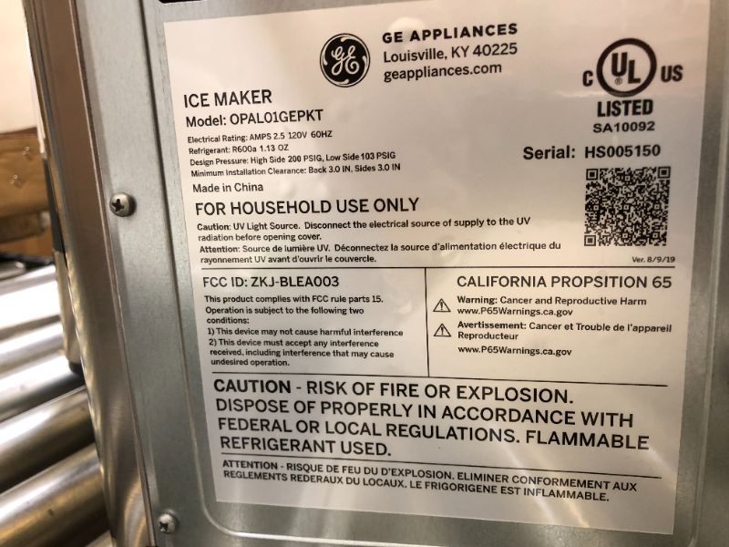 Photo 4 of GE Profile Opal | Countertop Nugget Ice Maker with Side Tank | Portable Ice Machine Makes up to 24 lbs. of Ice Per Day | Stainless Steel Finish
