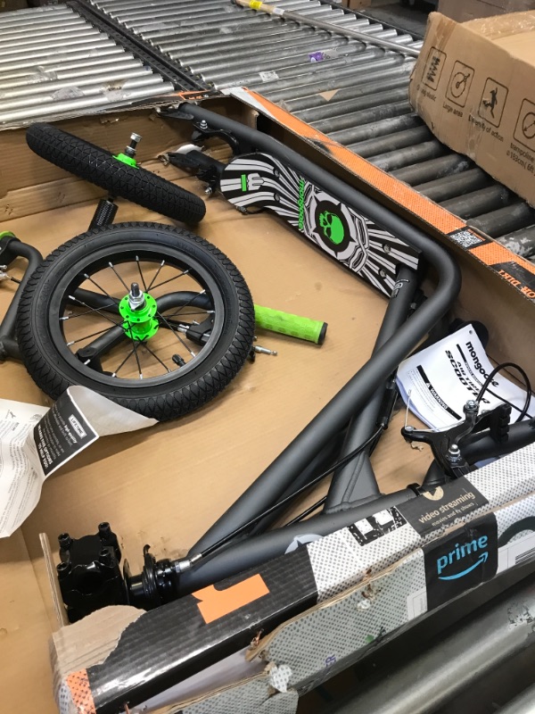 Photo 1 of Mongoose Expo Scooter, Featuring Front and Rear Caliper Brakes and Rear Axle Pegs with 12-Inch Inflatable Wheels, Green/Grey