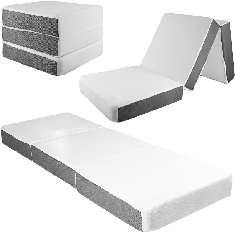 Photo 1 of 6 Inch Tri Folding Foam Mattress - Includes Waterproof Mattress Protector and Washable Cover