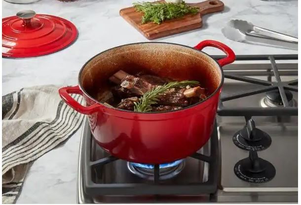 Photo 1 of 6 qt. Round Cast Iron Dutch Oven in Red with Lid (1-Pack)
