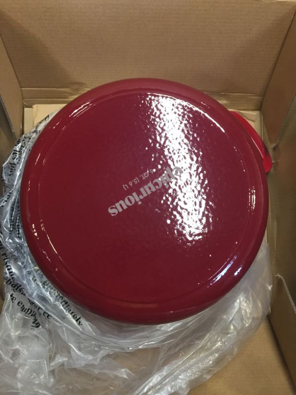 Photo 3 of 6 qt. Round Cast Iron Dutch Oven in Red with Lid (1-Pack)
