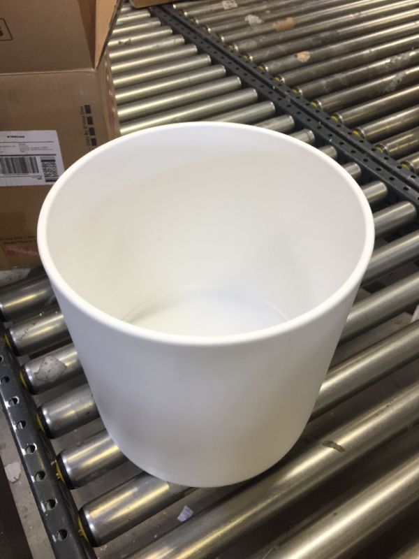 Photo 2 of 12 Inch Plastic Planter Pots for Plant Pot with Drainage Hole and Seamless Saucers, White Color, 74-O-L-1
