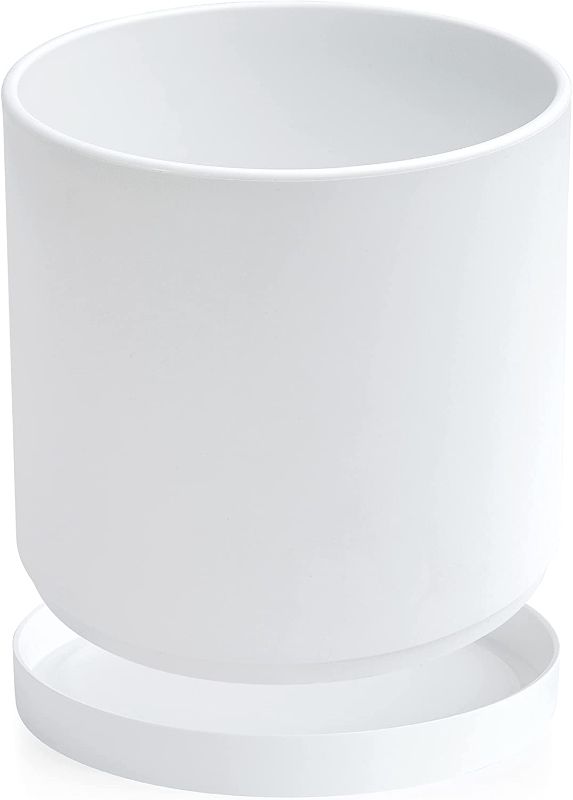 Photo 1 of 12 Inch Plastic Planter Pots for Plant Pot with Drainage Hole and Seamless Saucers, White Color, 74-O-L-1
