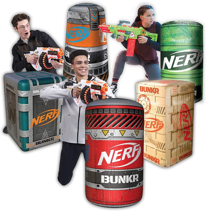 Photo 1 of NERF BUNKR Battle Royale Inflatable Bunker Battlezone - 5 Piece Barricade Set Includes crates and Barrels - Perfect for NERF Party and NERF War
