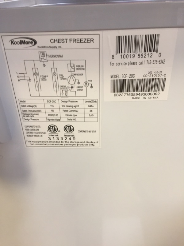 Photo 7 of 231363, SCF-20C Commercial Deep Chest Freezer With Two Wire Basket, 20 Cu. Ft. Extra Large Food And Meat Storage, Etl Certification, White 
FACTORY WRAPPED PRIOR TO PICTURES 
THERE IS A SMALL DENT ONE SIDE 