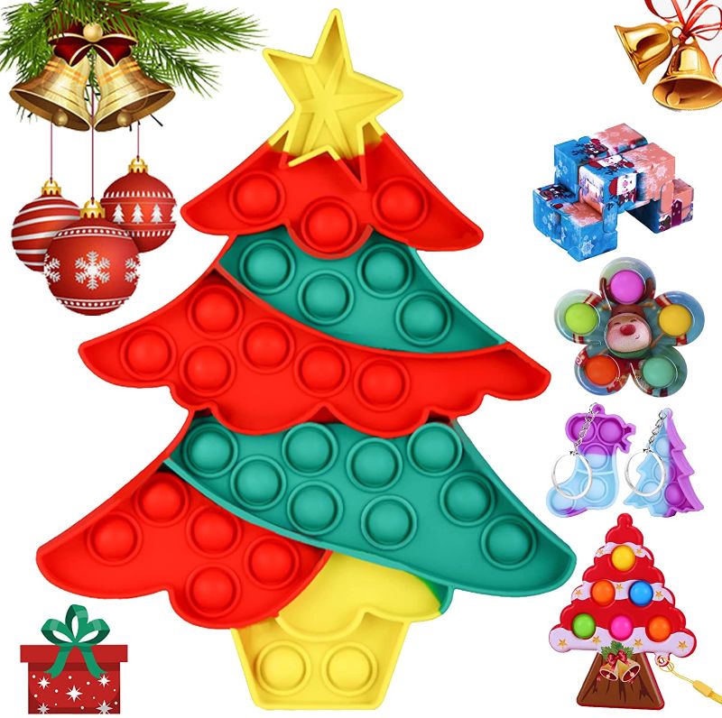 Photo 1 of BRIGHT MOON Christmas Big Popit Fidget Toys Pack, Chirstmas Tree Fidget Packs, Popper Poppet Stress Relief Toys for Kids Christmas Set for Adults Birthday Party Favors,Classroom,Goodie Bag Fillers