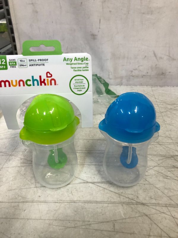 Photo 2 of Munchkin Any Angle Click Lock Weighted Straw Cup, Blue/Green, 10oz, 2pk