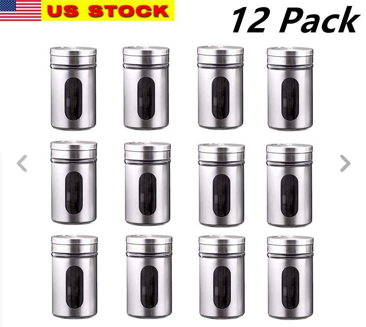 Photo 1 of 12 Pack Salt and Pepper Shakers Stainless Steel Glass Elegant Design Wholesale