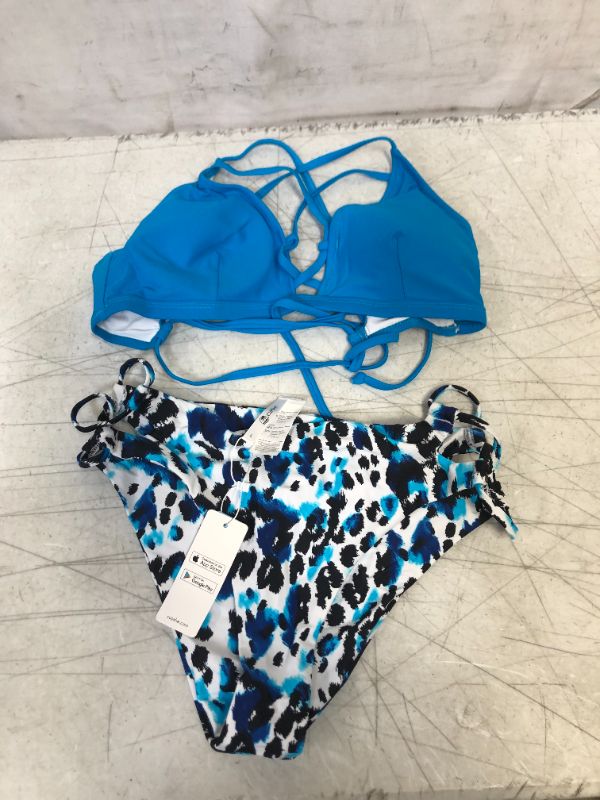 Photo 1 of Blue And Leopard Lace Up Crisscross Bikini L