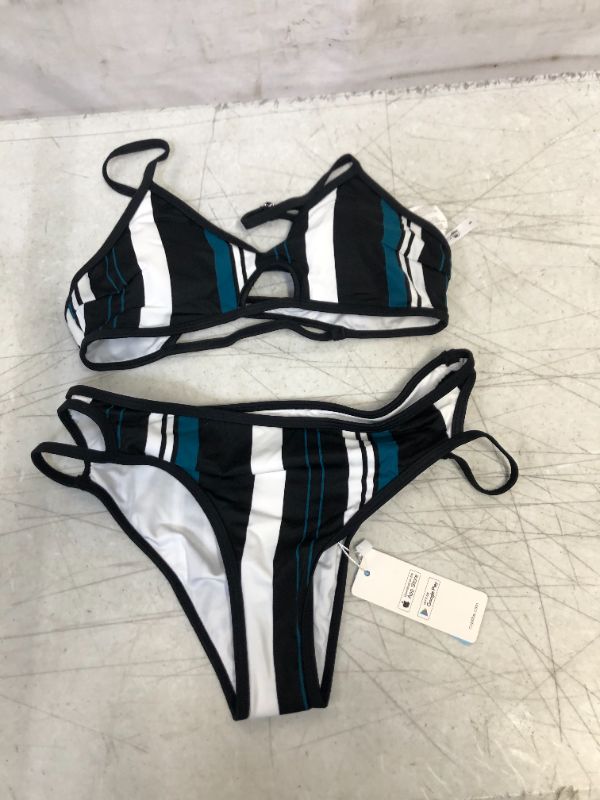 Photo 1 of Blue White And Black Striped Bikini S