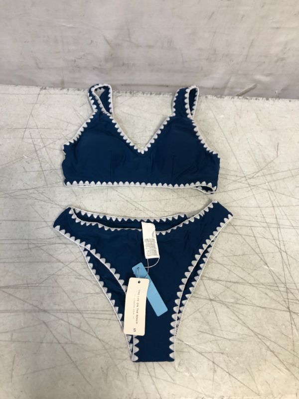 Photo 1 of Blue And White Crochet Trim Sporty Bikini