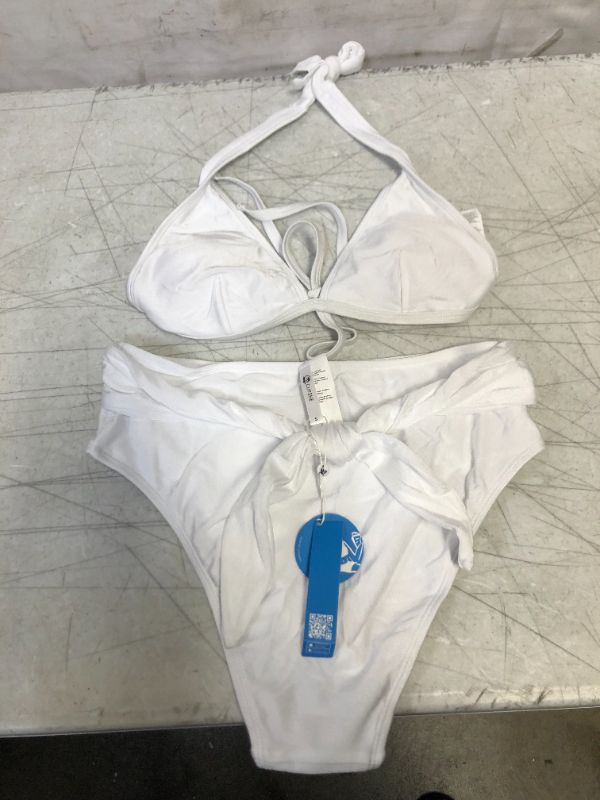 Photo 1 of Cacao White Halter Tie Waist Bikini S