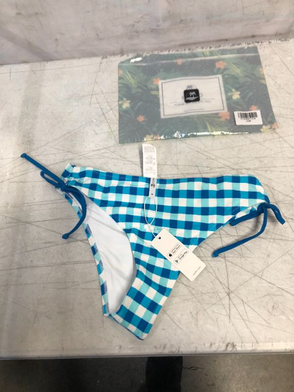 Photo 1 of Blue And White Plaid Side Drawstring Bikini Bottom