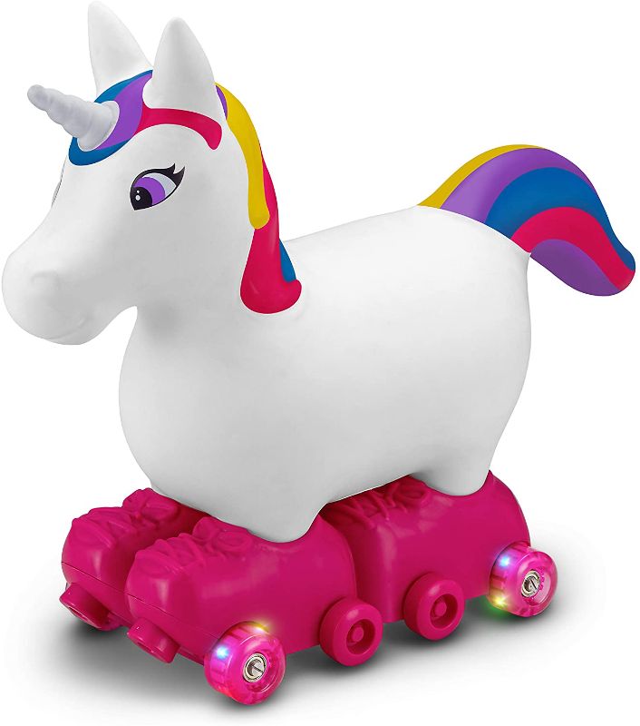 Photo 1 of Kid Trax Silly Skaters Unicorn Toddler Foot to Floor Ride On Toy, Kids 1-3 Years Old, Soft and Inflatable, Single Rider, Light Up LED Rollerskates, White (KT1590)
