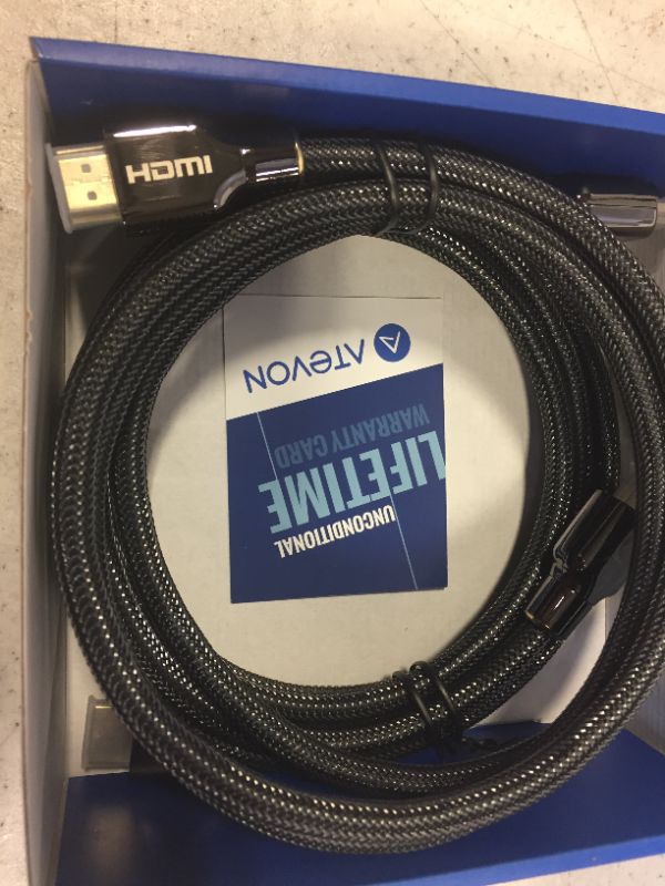 Photo 2 of Atevon 4K HDMI Cable, 3D Zinc Alloy Shell, Super Strong, Atevon High Speed ??24Gbps HDMI 2.0 Cable, 28AWG Braided Cable, 4K/HD TV, PS4/3, Xbox One, Xbox 360, PC, Displays and More, Black .
