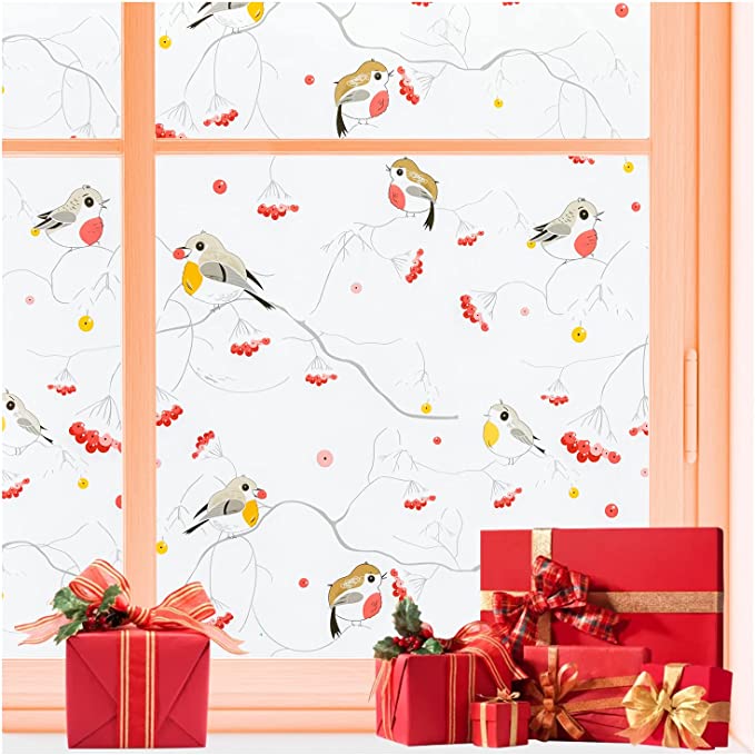 Photo 1 of Coavas Birds Privacy Window Film, Birds Window Decorative Vinyl No Glue Frosted Glass Adhesive for Home Office Static Cling Anti-UV Window Film for Bathroom (17.5" x 78.7")