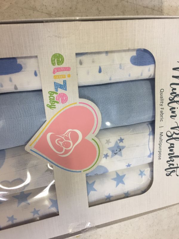 Photo 1 of Elize 100% Cotton Breathable Muslin Baby Swaddle Blanket Set of 4 - 46" x 46" Multi-Purpose Muslin Swaddle Blanket for Boys and Girls, Blue