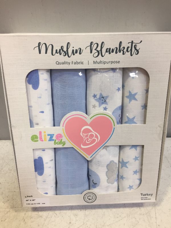 Photo 1 of Elize 100% Cotton Breathable Muslin Baby Swaddle Blanket Set of 4 - 46" x 46" Multi-Purpose Muslin Swaddle Blanket for Boys and Girls, Blue