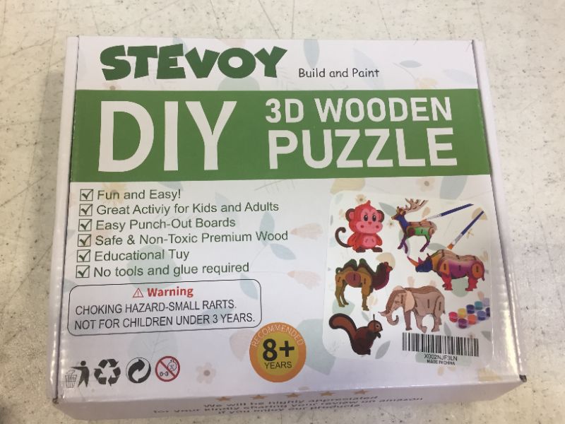 Photo 1 of STEVOY 3D DIY Painting Wooden Puzzle Kit for Kids, 6 Pack Animals, Model Painting Kit with Brush Toys for Children, Educational Arts Construction STEM