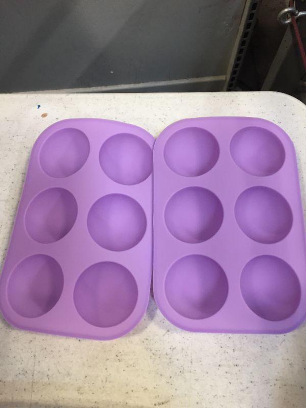Photo 2 of 2 Pieces Silicone Baking Molds, Chocolate Mold, 6 Holes Round Silicone Mold, Half Ball Silicone Baking Mold, Cupcake Chocolate Cookie Mold (Purple)
