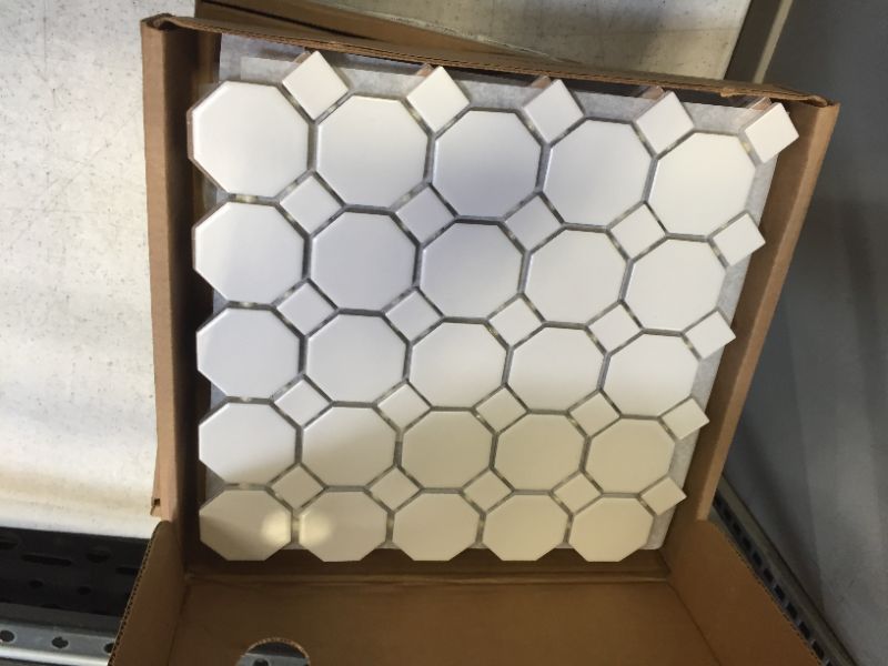 Photo 1 of Daltile Matte White 12 In. X 12 In. X 6 Mm Ceramic Octagon Dot Mosaic Tile (10 pack)
