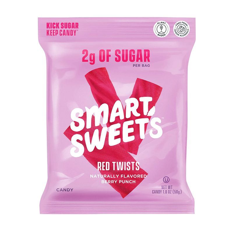 Photo 1 of Smart Sweets Red Twists, Licorice Gummy Candy with Low Sugar (2g), Low Calorie (110), No Artificial Sweeteners, Vegan, Plant-Based, Gluten-Free, Healthy Snack for Kids & Adults, 1.8oz (Pack of 12) FRESHEST BY 4/20/2022